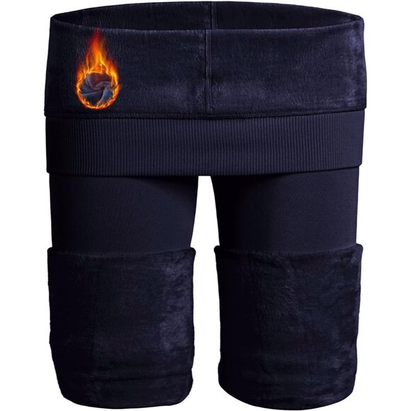 Winter Warm Fleece Lined Navy Leggings Women Thick Thermal Velvet Tights Wear - Picture 1 of 6